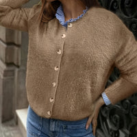 Autumn And Winter New European And American All-matching Loose Casual Solid Color Buttons Knitted Top For Women