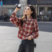 Retro Brushed Loose Plaid Short Long Sleeve Coat