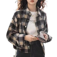 Retro Brushed Loose Plaid Short Long Sleeve Coat