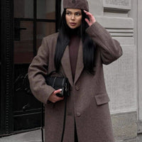 Korean Style Elegant Suit Collar Woolen Overcoat Coat