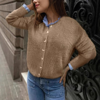 Autumn And Winter New European And American All-matching Loose Casual Solid Color Buttons Knitted Top For Women